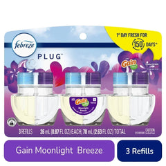 Febreze PLUG Air Freshener Gain Moonlight Breeze, 3 Pack 0.87 fl oz Oil Refill 3 ct - 5 Pack