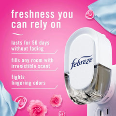 Febreze Plug In Air Freshener, Odor-Fighting Scented Oil Starter Kit, Air Fresheners for Home and Bathroom and Kitchen, Long Lasting for Strong Odors, Downy April Fresh Scent, Warmer + 2 Refill