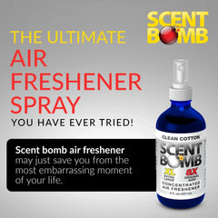 Scent Bomb Clean Cotton Air Freshener 8 oz Spray, Long-Lasting Odor Eliminator for Home & Car, Effective Deodorizer Spray for Kitchen, Bathroom, Fresh Room Spray & Smell Neutralizer