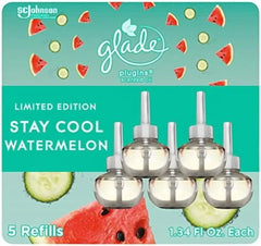 Glade Plugins Refills Air Freshener, Scented And Essential Oils For Home And Bathroom, Stay Cool Watermelon, 3.35 Fl Oz, 5 Count