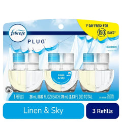 Febreze Plug In Air Freshener Odor-Fighting Scented Oil Refill Linen & Sky Scent Refills 3 ct - 5 Pack