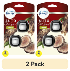 Febreze AUTO Car Air Freshener, Odor-Fighting Car Vent Clip, Old Spice Timber, 2 Count