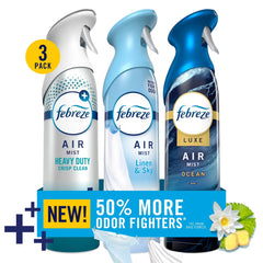 Febreze Air Mist Spray, Heavy Duty, Ocean, Linen & Sky, 8.1oz, 3 Count
