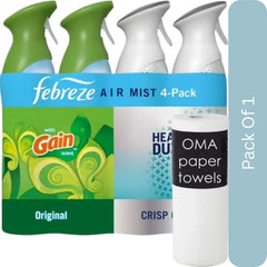 Febreze Air Effects Air Freshener Spray – Gain Original + Heavy Duty (4 Count, 35.2 oz)-With Paper Towel By OMA