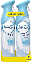 Febreze Air Mist Air Freshener Spray, Odor-Fighting Room Spray, Air Fresheners for Home and Bathroom and Kitchen, Aerosol Can, Linen & Sky Scent, 8.8oz, 2 Count(packaging may vary)