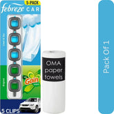 Febreze Car Air Freshener Vent Clips – Choose Scent (5 Clips + Storage Case)-With Paper Towel By OMA