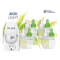 Febreze Odor-Fighting Plug in Air Freshener Bamboo Scent Warmer with 4 Oil Refills