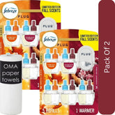 Febreze PLUG Air Freshener – Cranberry Crumble & Crisp Fall Breeze (1 Warmer + 5 Refills, 4.35 fl oz)-2pk, With Paper Towel By OMA