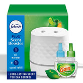 Febreze PLUG Scent Booster Continuous Scent Device Oil Diffuser Starter Kit, Gain Original Scent, Warmer + 1 Refill (4 Pack)