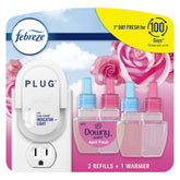 Febreze Plug In Air Freshener, Odor-Fighting Scented Oil Starter Kit, Air Fresheners for Home and Bathroom and Kitchen, Long Lasting for Strong Odors, Downy April Fresh Scent, Warmer + 2 Refill