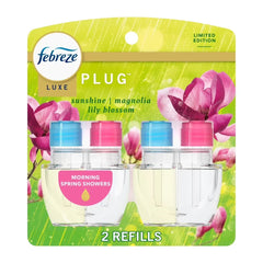 Febreze Plug In Air Freshener, Odor-Fighting Scented Oil Refill, Moring Spring Showers, 2 Refill
