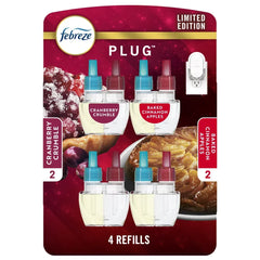 Febreze Plug In Air Freshener, Odor-Fighting Scented Oil Refill, Apple & Cranberry, 4 Refills