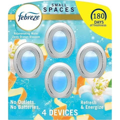 Febreze Small Spaces Air Freshener, Odor-Fighting, Plug In Alternative, Air Fresheners for Home and Bathroom and Kitchen, Closet Air Fresheners, Refresh & Energize Scent, 4 Count