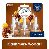 Glade PlugIns Scented Oil 5 Refills, Air Freshener, Cashmere Woods, Essential Oil Infused Wall Plug In, 3.35 FL oz, Pack of 5