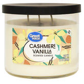 (4 pack) Great Value Cashmere Vanilla Scented Candle, 3 Wick, 14 oz