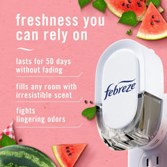 Febreze Odor-Fighting Fade Defy PLUG Air Freshener, Southern Lilac Mornings, Sweet Watermelon Vine, Pack of 4 (2 of Each), .79 fl. oz. Oil Refill