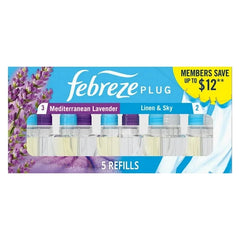 Febreze Plug Air Freshener Refills – Mediterranean Lavender + Linen & Sky (5-pack, 4.35 fl oz)- With Paper Towel By OMA