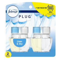 (6 pack) Febreze Plug In Air Freshener, Odor-Fighting Scented Oil Refill, Linen & Sky, 2 Refills