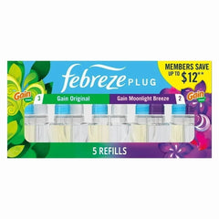 Febreze Plug Air Freshener – Gain Original & Gain Moonlight Breeze (5 Refills, 4.35 fl oz)-3pk, With Paper Towel By OMA