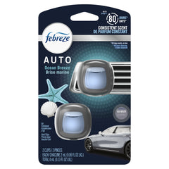 Febreze AUTO Air Freshener Vent Clip Ocean Breeze Scent, .06 oz Car Vent Clip, Pack of 2