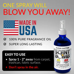 Scent Bomb Clean Cotton Air Freshener  8 oz Spray, Long-Lasting Odor Eliminator for Home & Car, Effective Deodorizer Spray for Kitchen, Bathroom, Fresh Room Spray & Smell Neutralizer