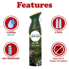 Febreze Air Freshener Winter Spruce, 2 Pack, Christmas Tree Pine Scent, Odor Eliminating Air Freshener Spray for Home and Bathroom, Limited Edition Holiday Collection, 8.8 oz Each