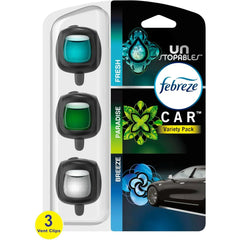 Febreze Car Air Freshener Odor-Fighting Car Vent Clip, Unstopables Variety Pack, 3-Count Pack of 3