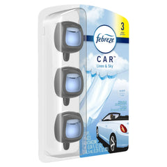 Febreze Car Odor-Fighting Car Freshener Vent Clip Linen & Sky, 0.06 fl oz, 4 Pack of 3