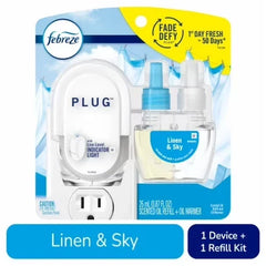 2X-Febreze Fade Defy PLUG Air Freshener & Odor Eliminator Starter Kit Linen & Sky Scent Oil Refill - 0.87 fl oz