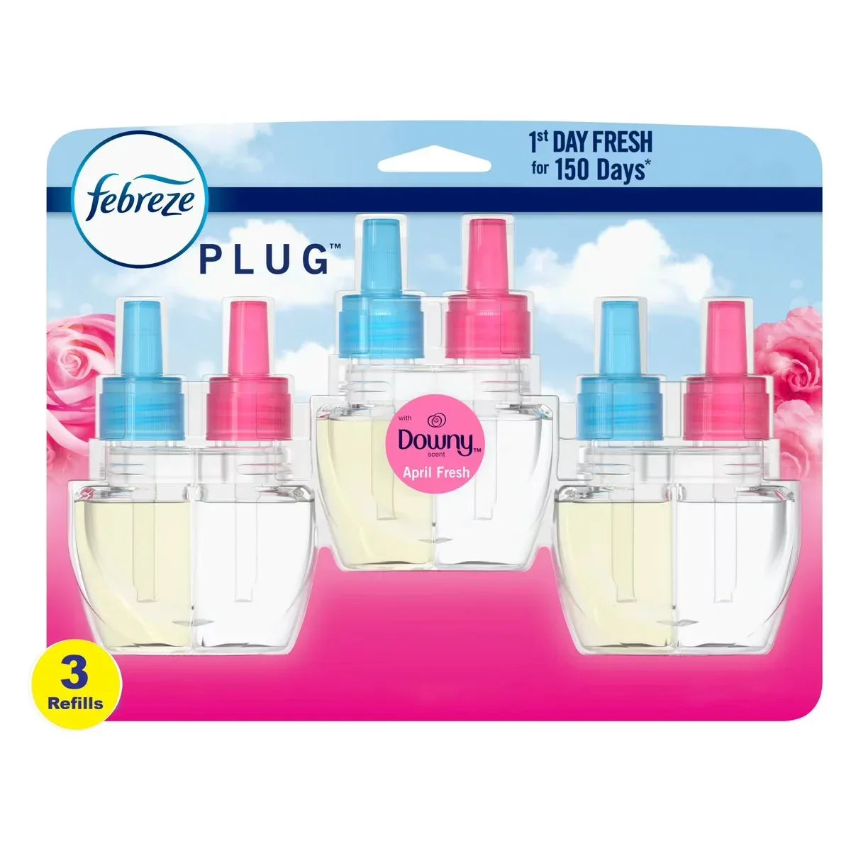 2X - Febreze Odor-Fighting Fade Defy Plug Air Freshener Refill - Downy April Fresh - 0.87 fl oz/3pk