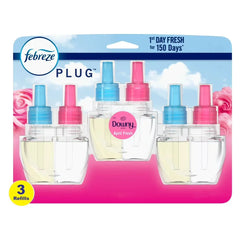 2X - Febreze Odor-Fighting Fade Defy Plug Air Freshener Refill - Downy April Fresh - 0.87 fl oz/3pk
