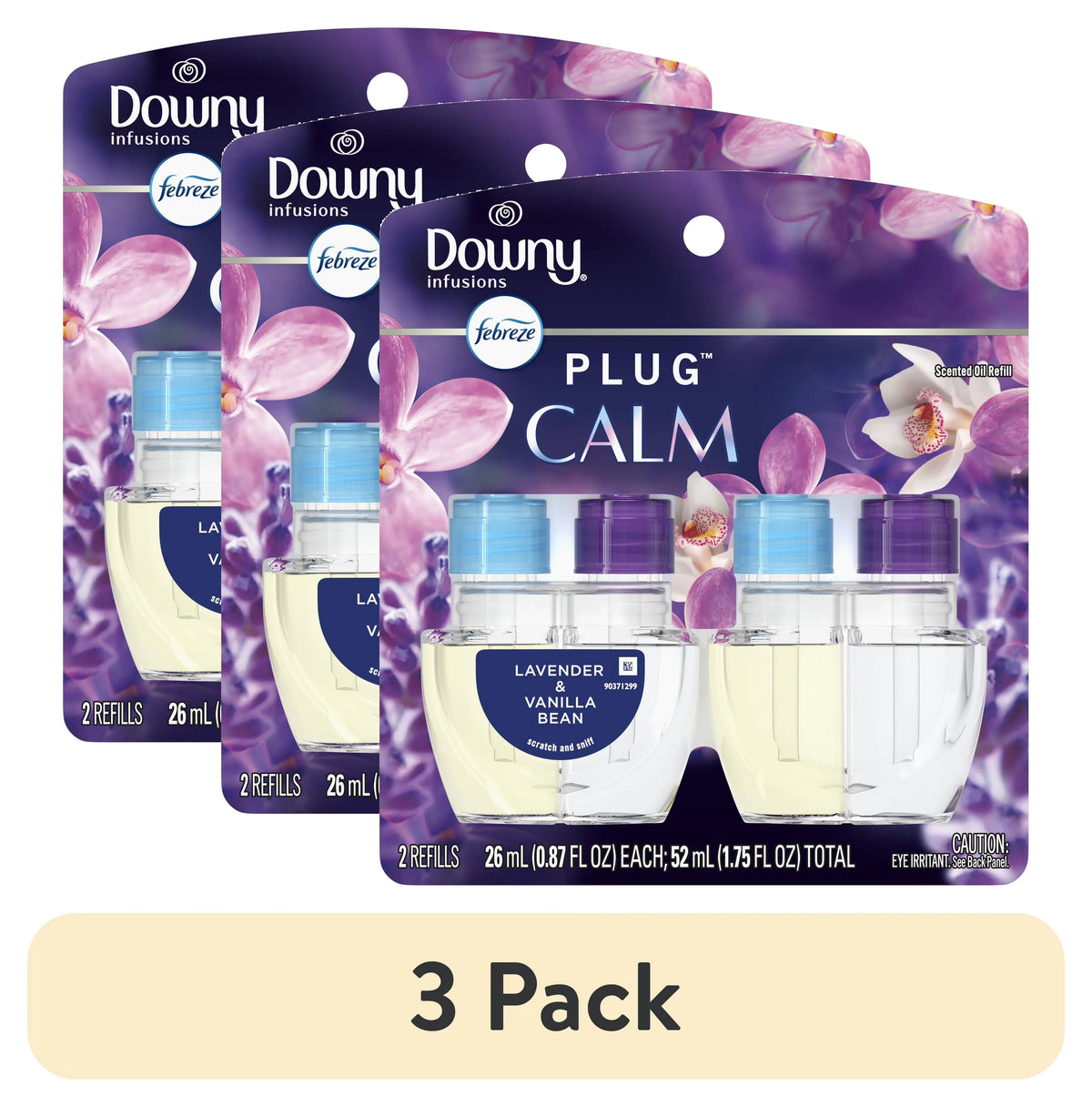 (3 pack) Febreze Plug In Air Freshener, Odor-Fighting Scented Oil Refill, Downy Calm, 2 Refills