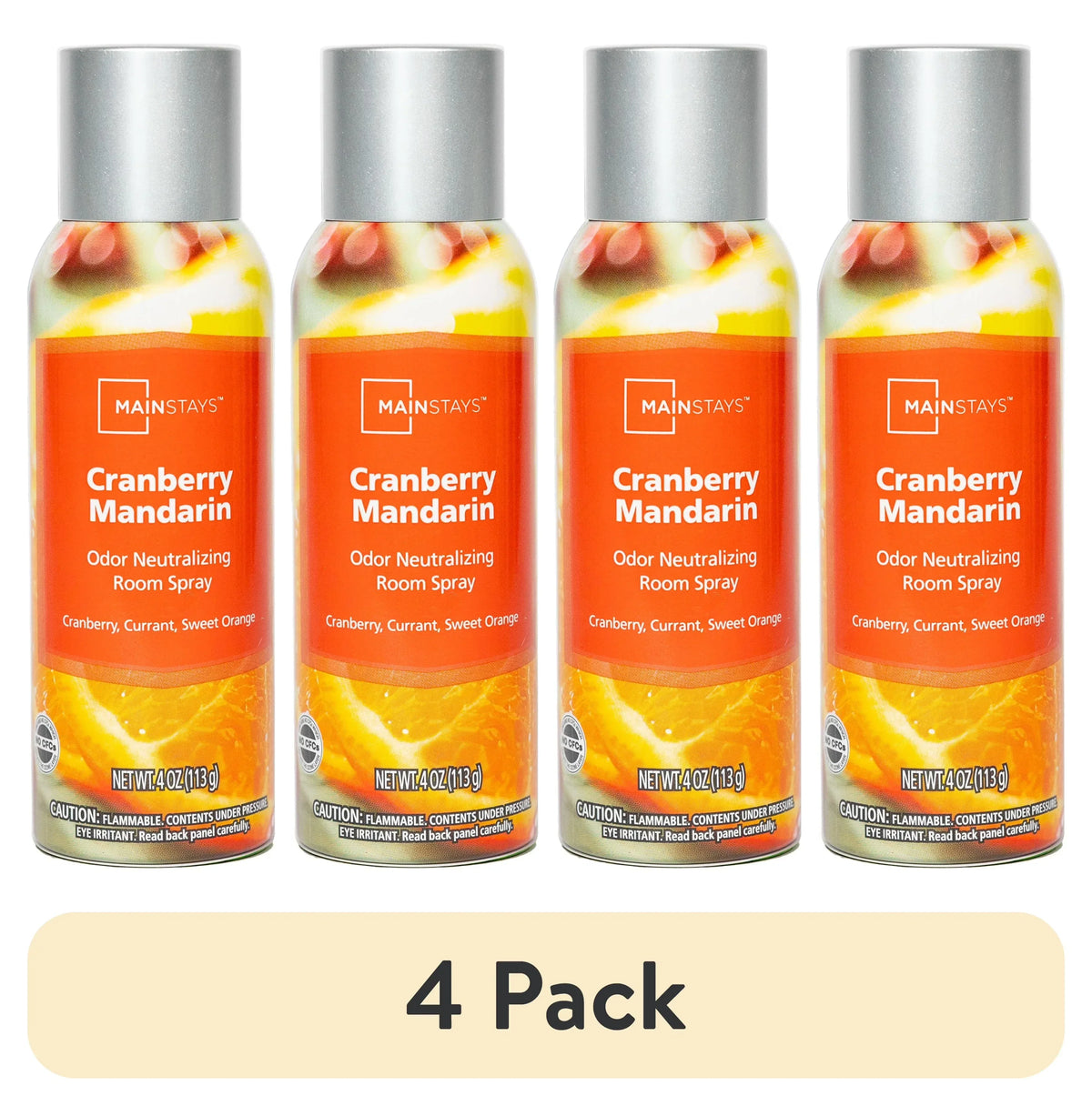 (4 pack) Mainstays Odor Neutralizing Room Spray, Cranberry Mandarin Air Freshner, 4 oz.