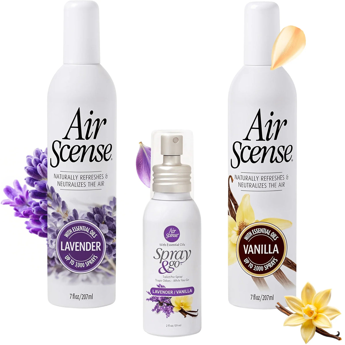 Air Scense Essential Oil Air Freshener, 7 oz + Spray & Go, 2 oz (Lavender Vanilla Bundle)