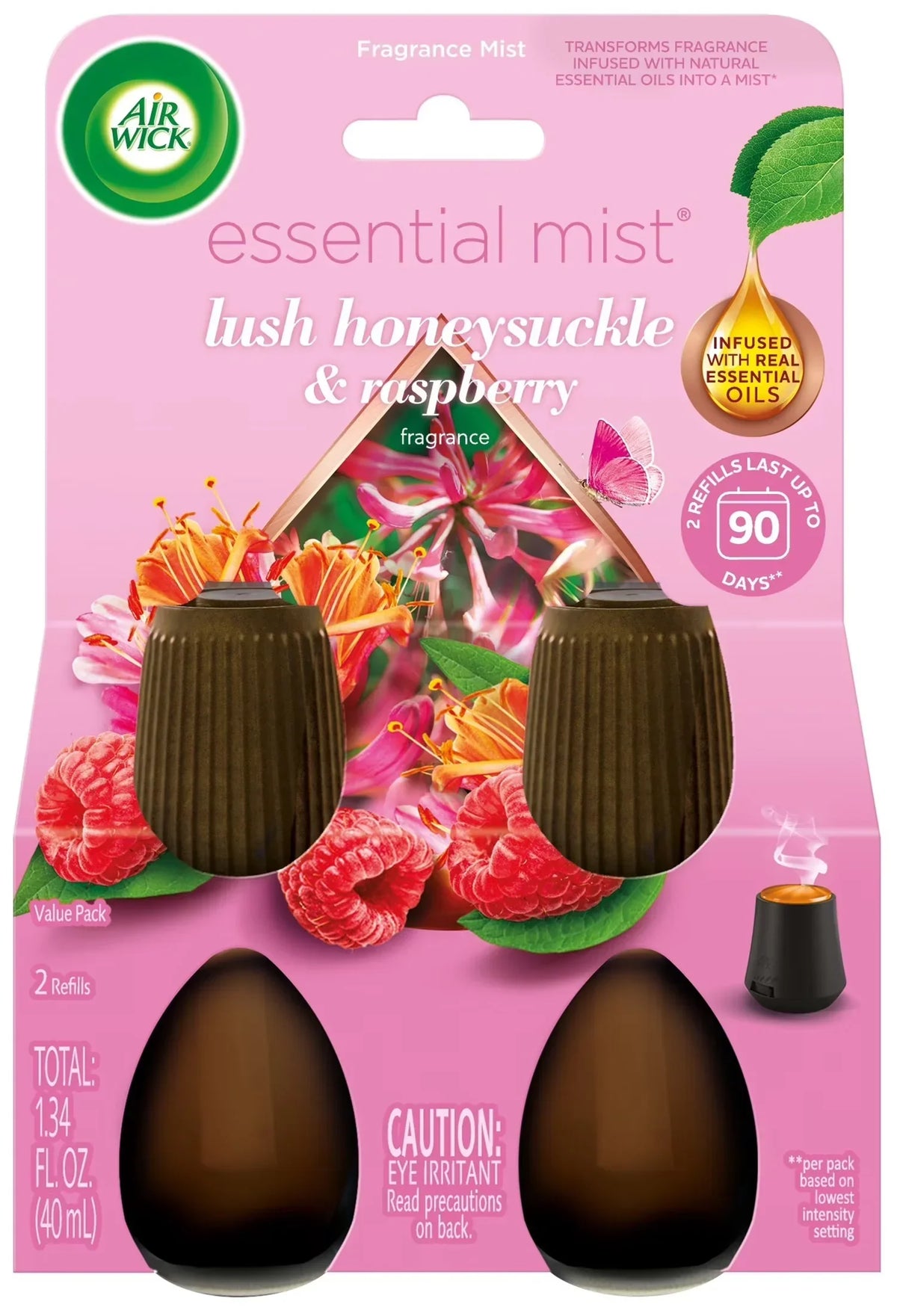 Air Wick Essential Mist Scented Oil Air Freshener Diffuser Refills, Lush Honeysuckle and Raspberry, 2 Count