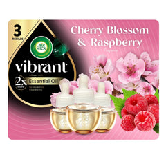 Air Wick Vibrant Plug-In Scented Oil Air Freshener Warmer Refills, Cherry Blossom and Raspberry, 3 Count