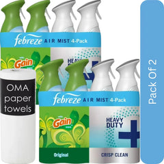 Febreze Air Effects Air Freshener Spray – Gain Original + Heavy Duty (4 Count, 35.2 oz)-2pk, With Paper Towel By OMA