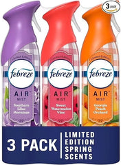 Febreze Air Mist Air Freshener Spray, Odor-Fighting Room Spray for Home, Bathroom and Kitchen, Aerosol Can, Southern Lilac Mornings, Georgia Peach Orchard, Sweet Watermelon Vine Scent, 8.8oz, 3 Count