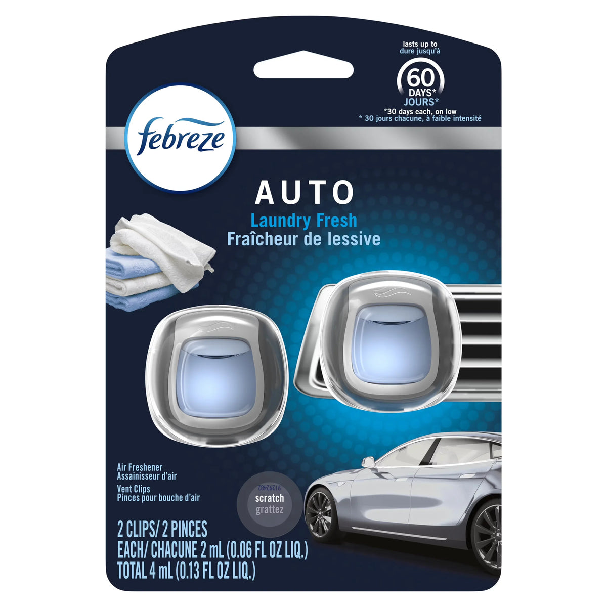 Febreze Auto Odor-Eliminating Car Freshener Vent Clip, Laundry Fresh, .06 oz, 2 Pack