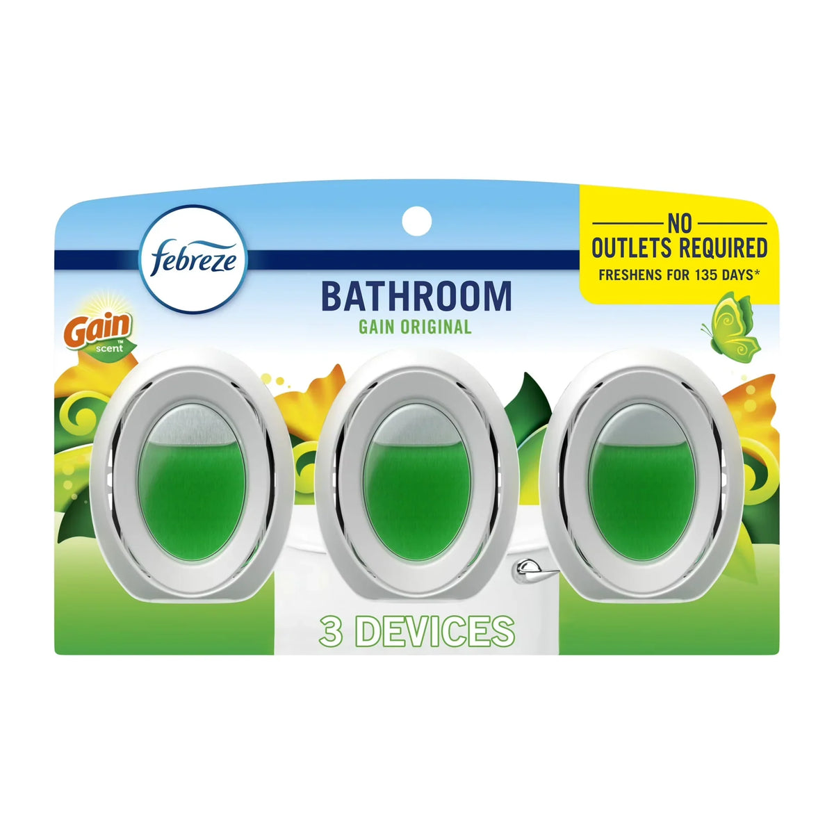 Febreze Bathroom Air Freshener, Small Spaces Odor-Fighting, Gain Original, 3 Count