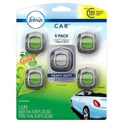 Febreze Car Air Freshener 5-Pack, 4 Gain Original Scent + 1 Heavy Duty