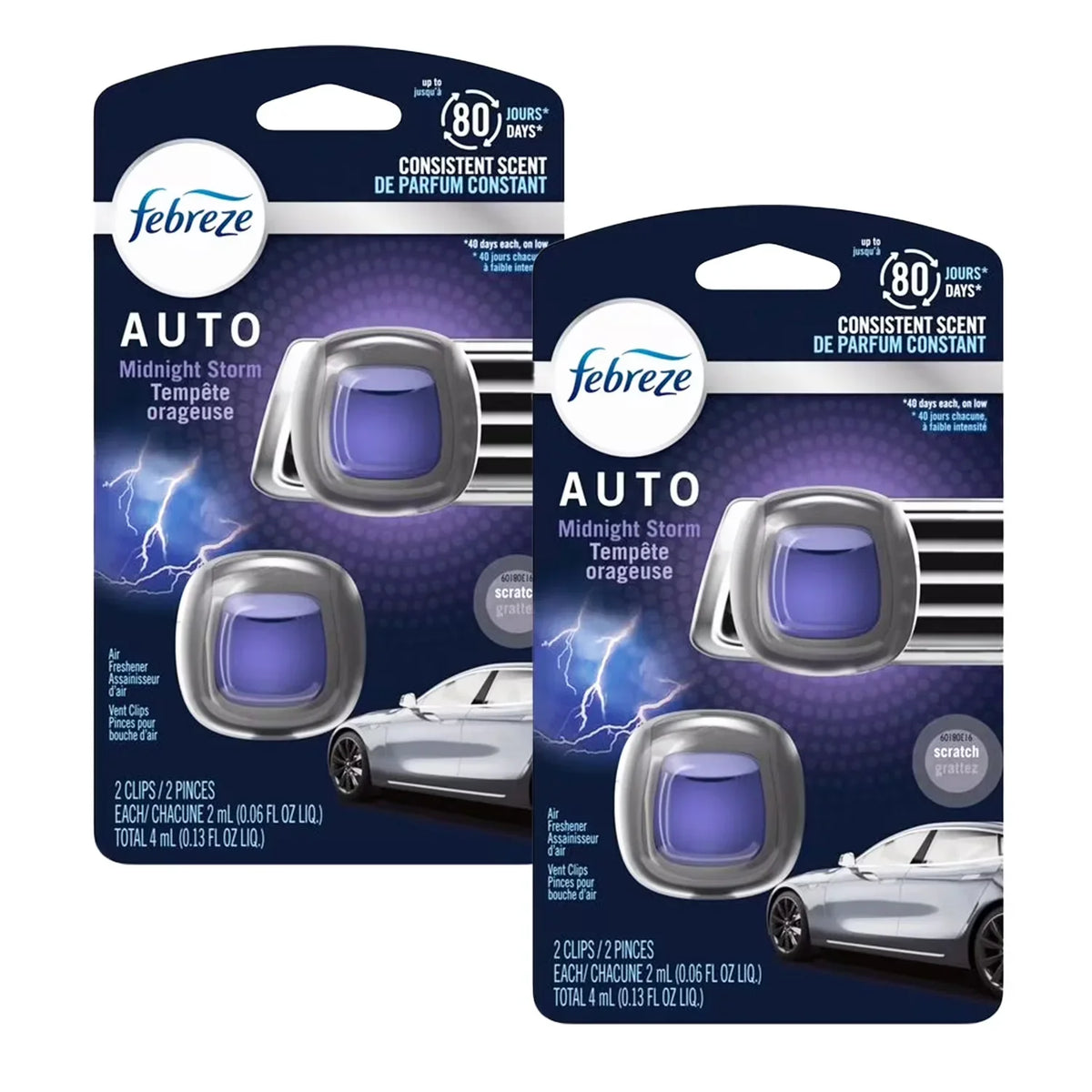 Febreze Car Air Freshener Vent Clips, Midnight Storm Scent, 2-Clips: Automotive Odor Eliminator for Car Vent, Long-Lasting Car Freshener Clips, 2 Pack