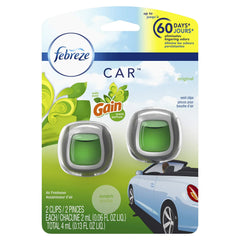 Febreze Car Air Fresheners, Gain Original Scent, Odor Fighter For Strong Odors Car Vent Clips (2 Count) Packaging May Vary