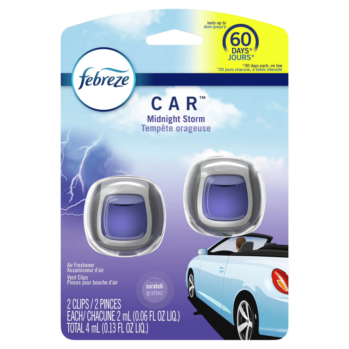 Febreze Car Odor Eliminating Air Freshener, Midnight Storm, 2 Count