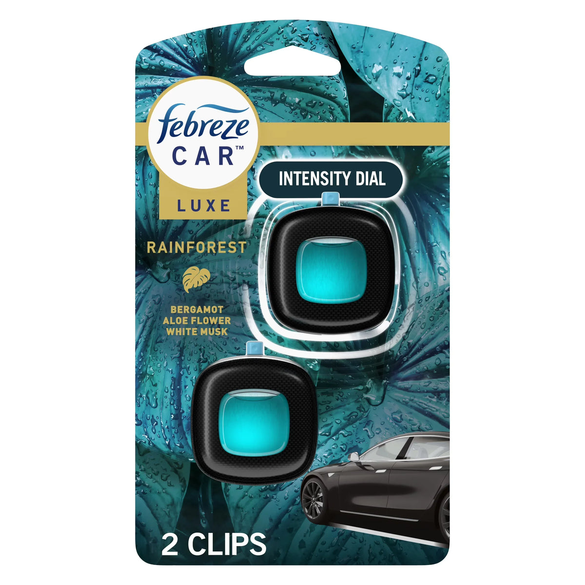 Febreze Car Rainforest Scent Air Freshener Vent Clip, .07 oz. Car Vent Clip, 2 Count