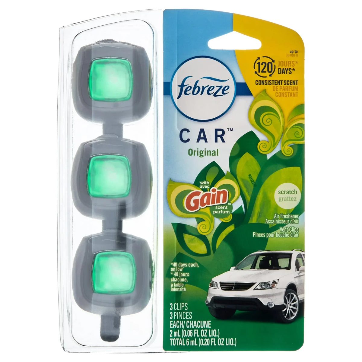 Febreze Odor Eliminating Car Air Freshener, Gain Original Scent, 0.06 oz, 12 Count, 4 Pack