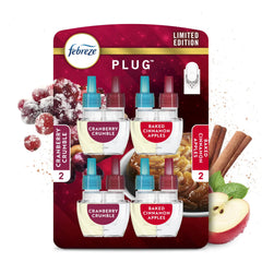 Febreze Odor-Fighting Fade Defy PLUG Air Freshener Baked Cinnamon Apple, Cranberry Crumble, .87 fl. oz. Oil Refill, 2 of Each