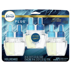 Febreze Plug In Air Freshener, Odor-Fighting Scented Oil Refill, Ocean, 3 Refills