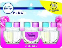Febreze Plug In Air Freshener, Odor-Fighting Scented Oil Refill, Air Fresheners for Home and Bathroom and Kitchen, Long Lasting for Strong Odors, Downy April Fresh Scent, 0.87oz Refills, 3 Count