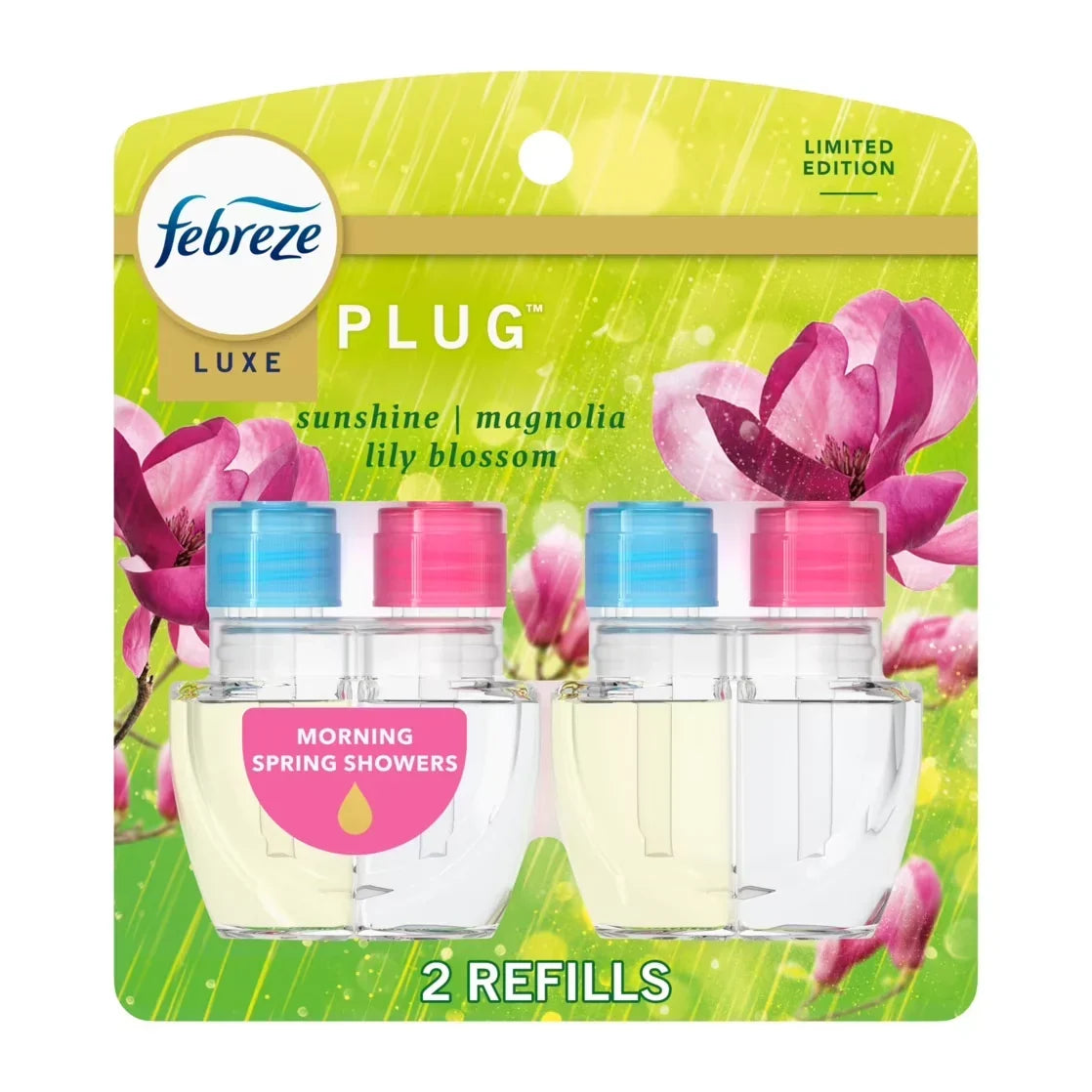 Febreze Plug In Air Freshener, Odor-Fighting Scented Oil Refill, Moring Spring Showers, 2 Refill